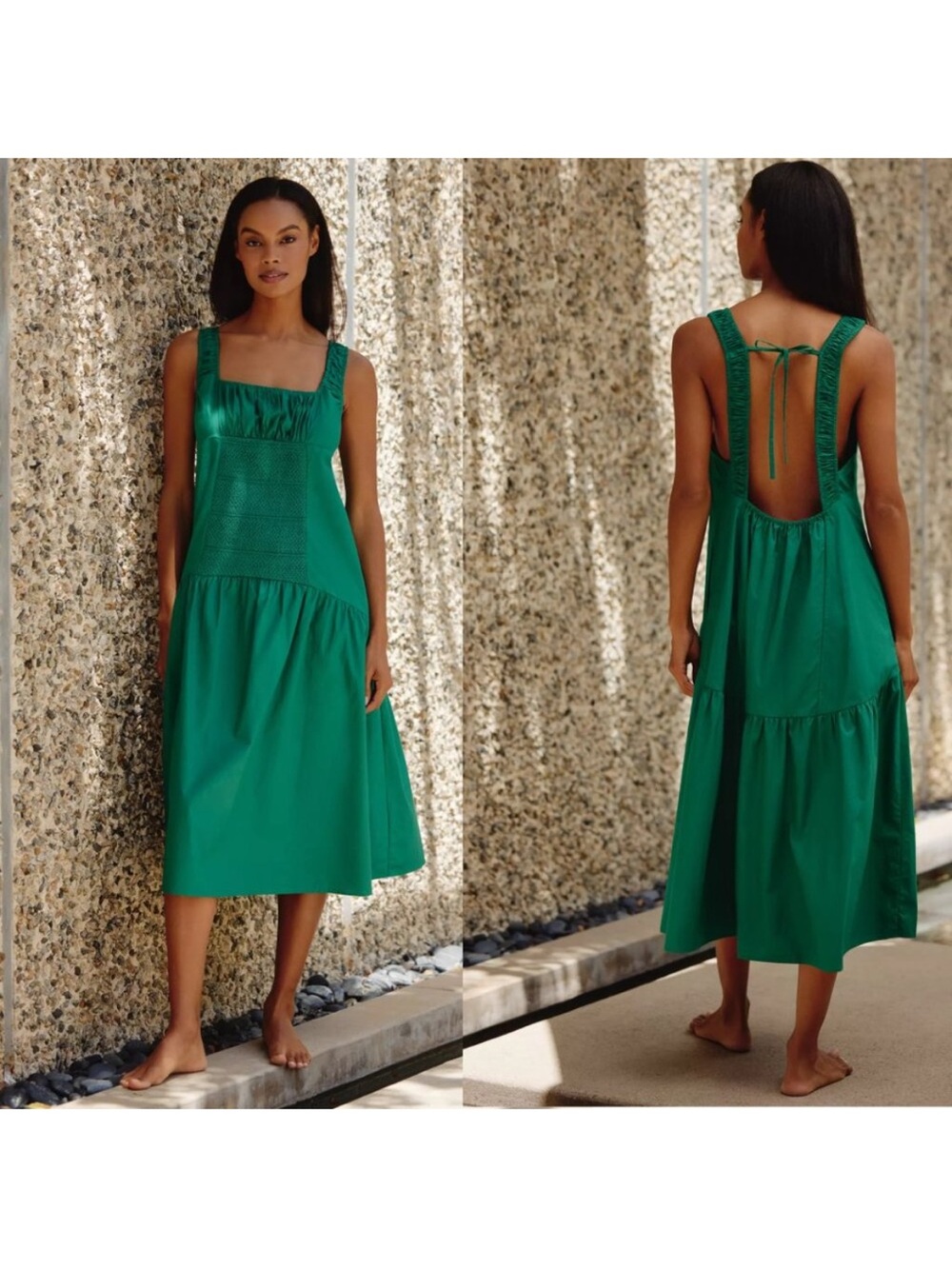 Anthropologie Green Tiered Midi Dress